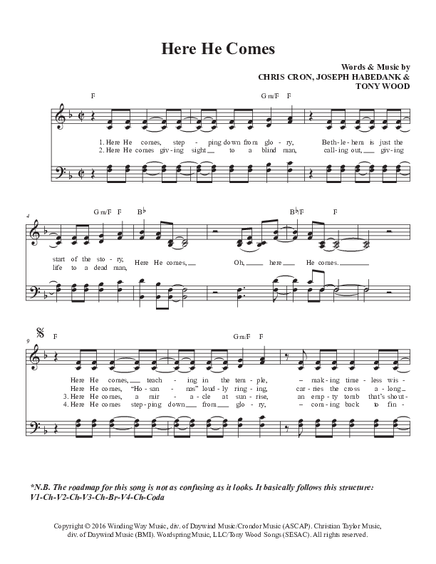 Here He Comes Lead Sheet (Daywind Music)