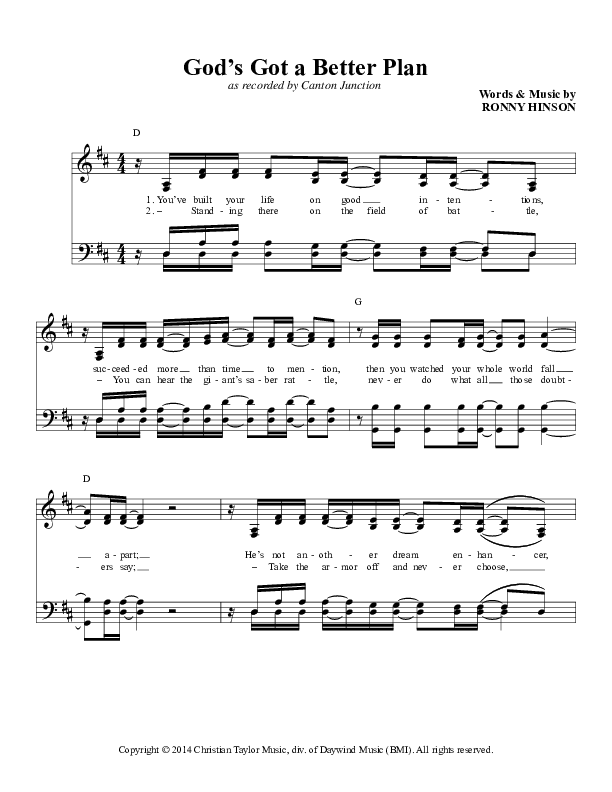 God's Got A Better Plan Lead Sheet (Daywind Music)