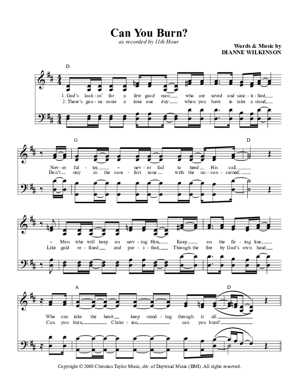 Can You Burn Lead Sheet (Daywind Music)