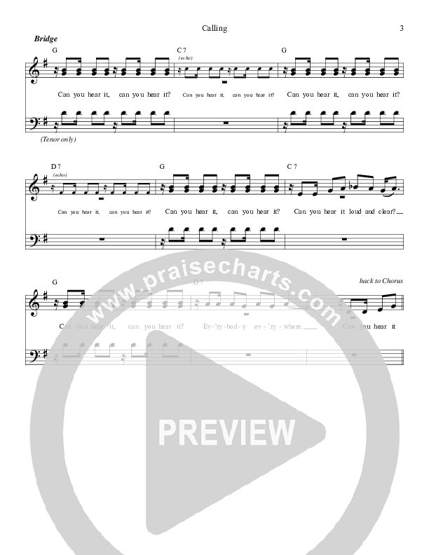 Calling Lead Sheet (SAT) (Daywind Music)