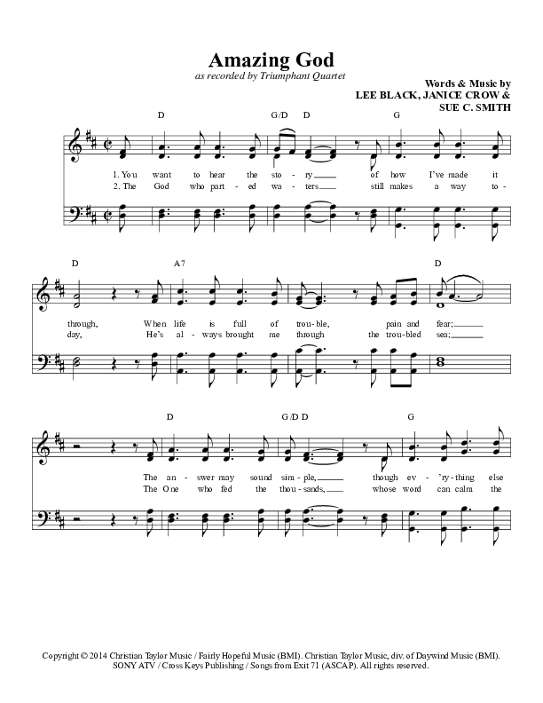 Amazing God Lead Sheet (Daywind Music)