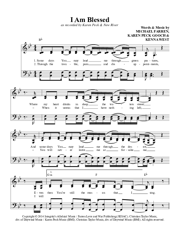 I Am Blessed Lead Sheet (Daywind Music)