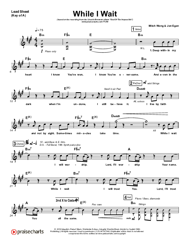 While I Wait Lead Sheet (Melody) (Lincoln Brewster)