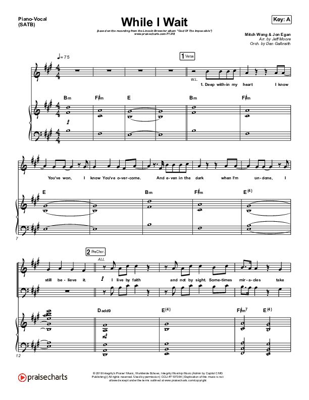 While I Wait Piano/Vocal (SATB) (Lincoln Brewster)