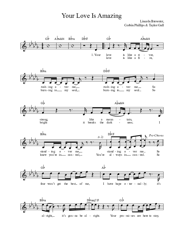 Your Love Is Amazing Lead Sheet (Lincoln Brewster)