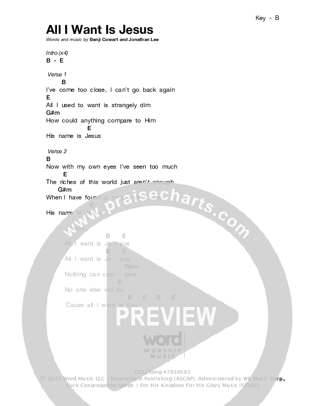 All I Want Is Jesus Chords & Lyrics (The Church Will Sing)