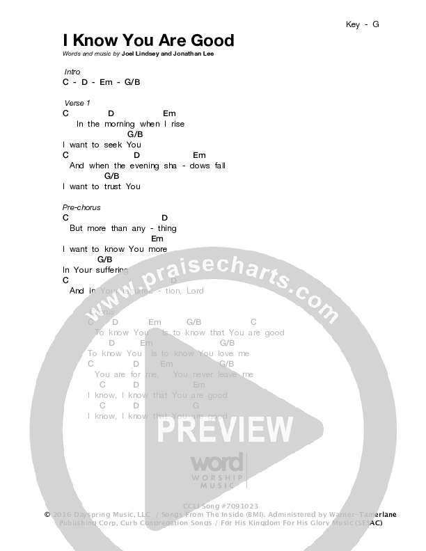 I Know You Are Good Chords & Lyrics (The Church Will Sing)
