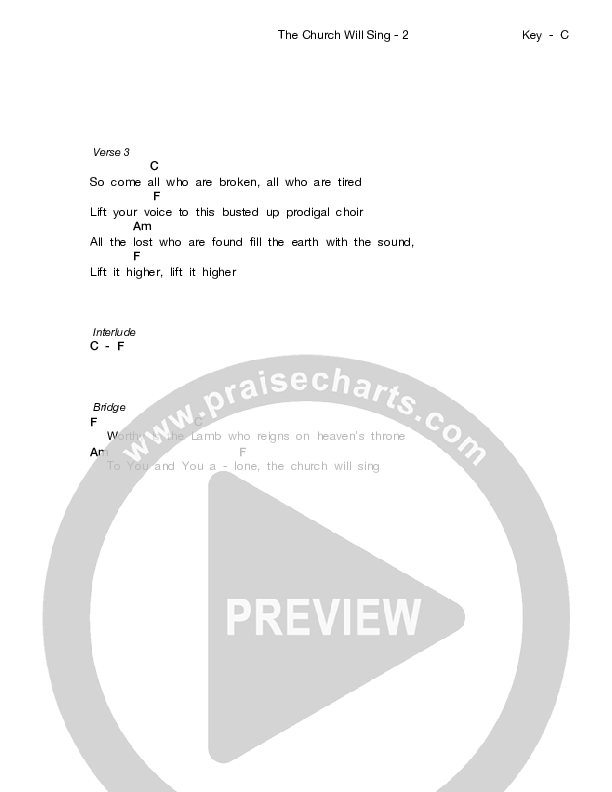 The Church Will Sing Chord Chart (The Church Will Sing)