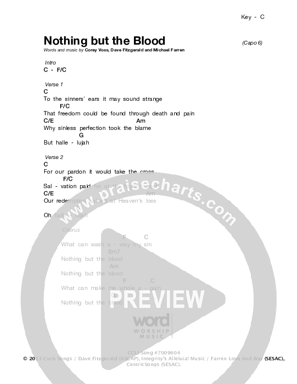 Nothing But The Blood Chords & Lyrics (The Church Will Sing)