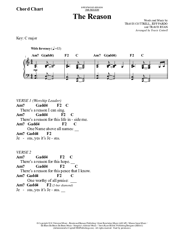 The Reason (Choral) Chords PDF (Travis Cottrell / Brentwood Benson