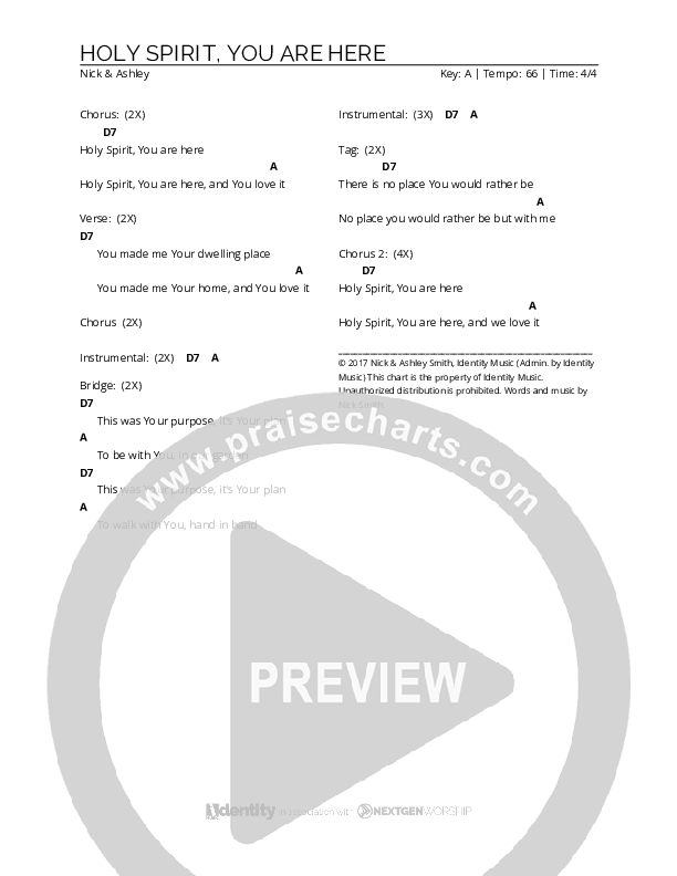 Holy Spirit, You Are Here Chord Chart (Nick & Ashley)
