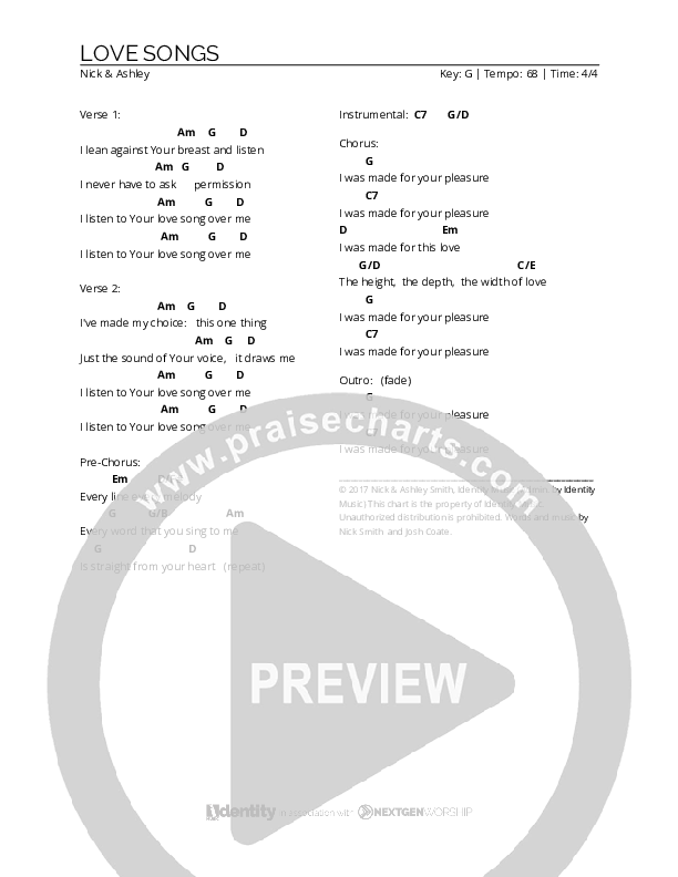 Love Songs Chords & Lyrics (Nick & Ashley)