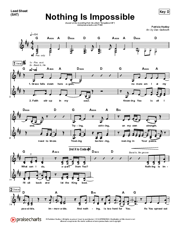 Nothing Is Impossible Lead Sheet (Patricia Hadley)