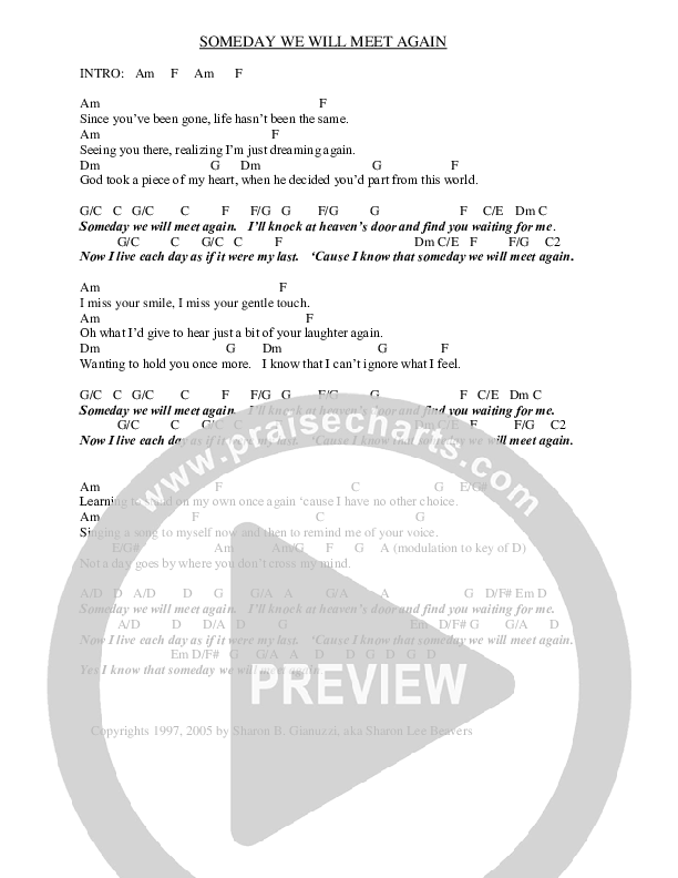 Someday We Will Meet Again Chords & Lyrics (Sharon B. Gianuzzi)