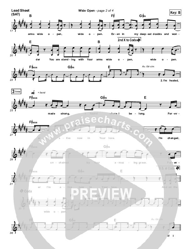 Wide Open Lead Sheet (SAT) (North Point Worship / Clay Finnesand)