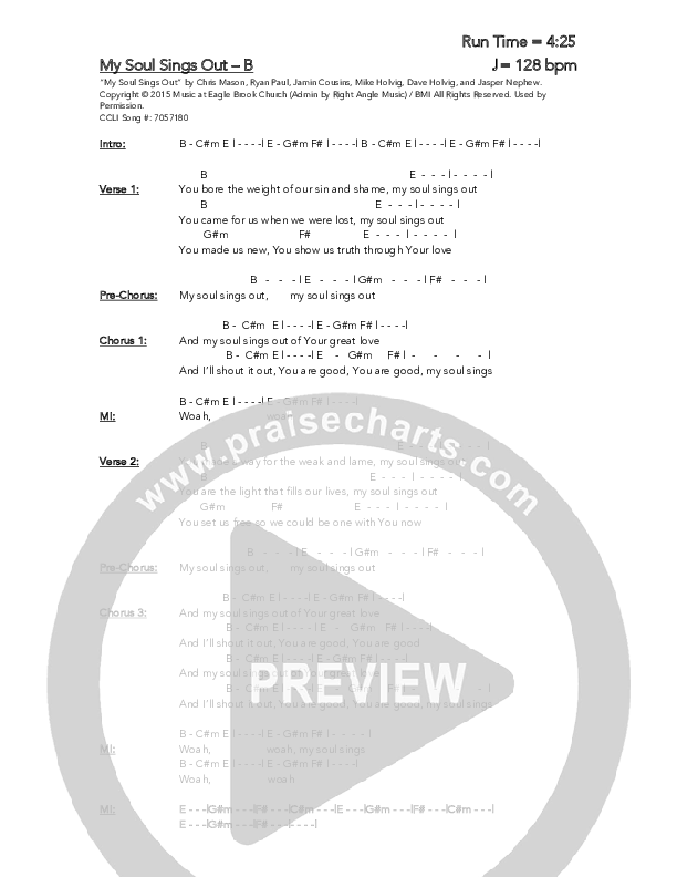 My Soul Sings Out Chord Chart (Eagle Brook Music)