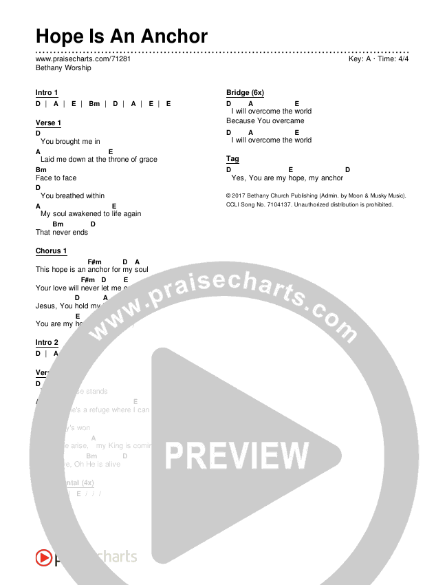 Hope Is An Anchor Chords & Lyrics (Bethany Music)