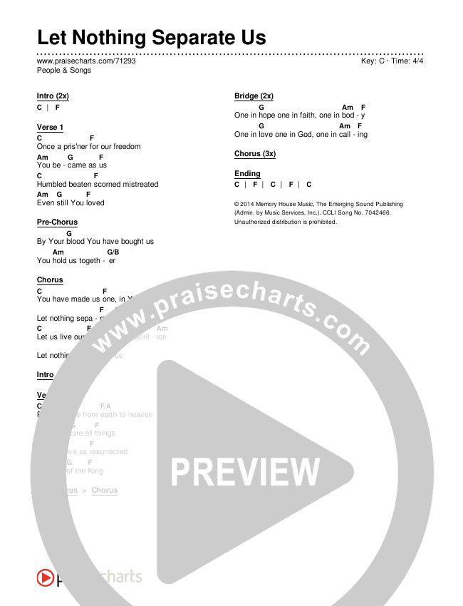 Let Nothing Separate Us Chords & Lyrics (People & Songs)
