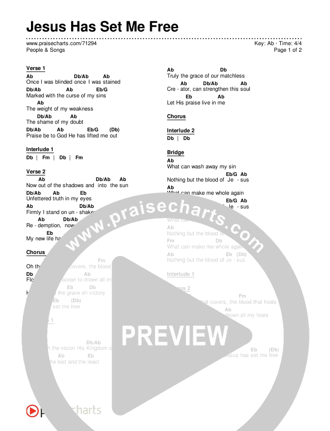 Jesus Has Set Me Free Chords & Lyrics (People & Songs)