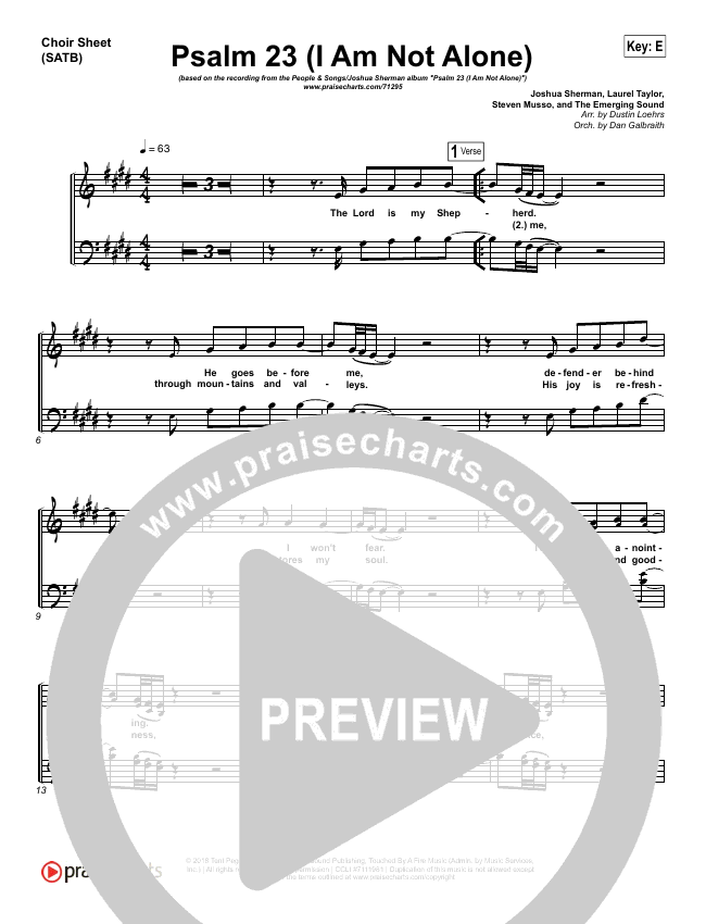 Psalm 23 I Am Not Alone Chord Chart