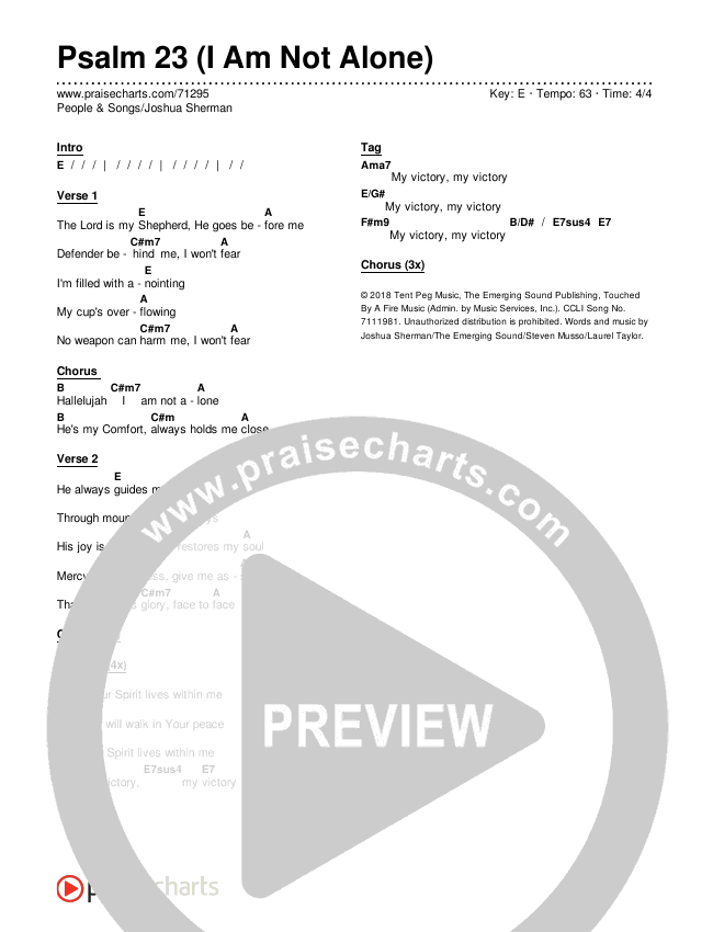 Psalm 23 I Am Not Alone Chord Chart