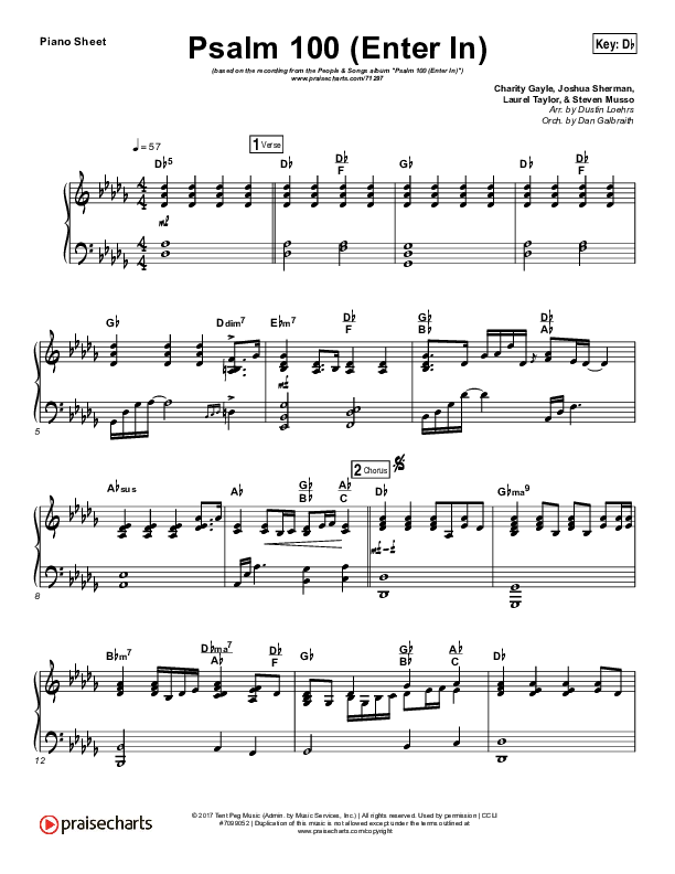 Psalm 100 (Enter In) Piano Sheet (People & Songs / Joshua Sherman / Charity Gayle / Steven Musso)