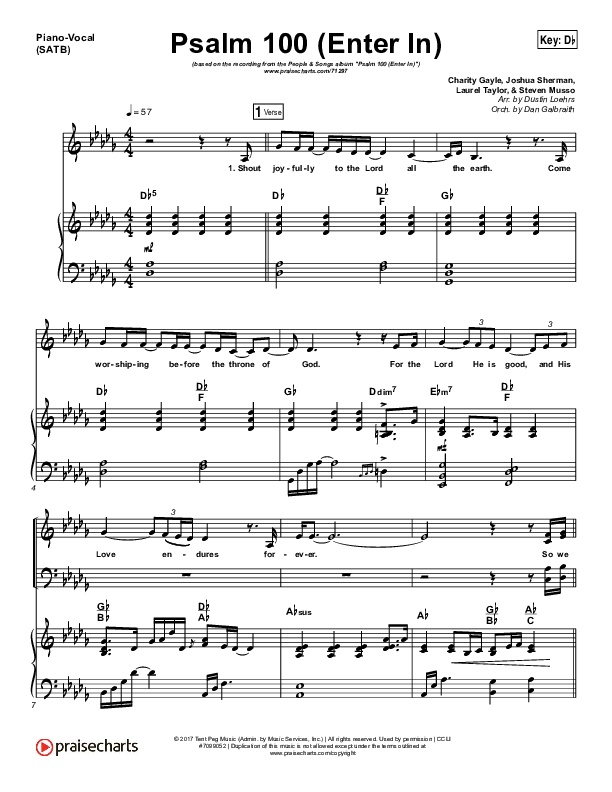 Psalm 100 (Enter In) Piano/Vocal (SATB) (People & Songs / Joshua Sherman / Charity Gayle / Steven Musso)