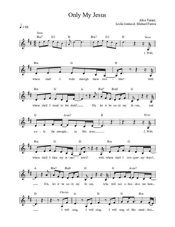 Only My Jesus Lead Sheet (Alisa Turner / Leslie Jordan)