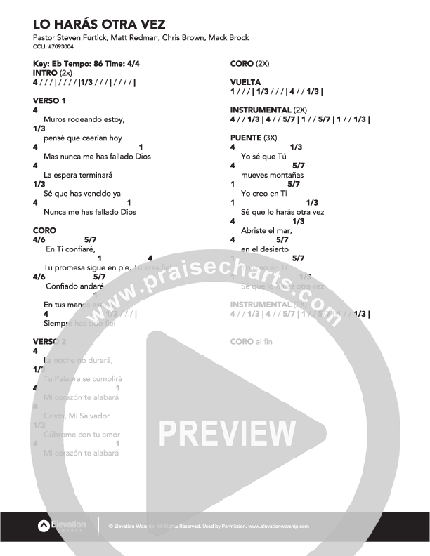 Lo Harás Otra Vez (Do It Again) Chords PDF (Elevation Worship) -  PraiseCharts