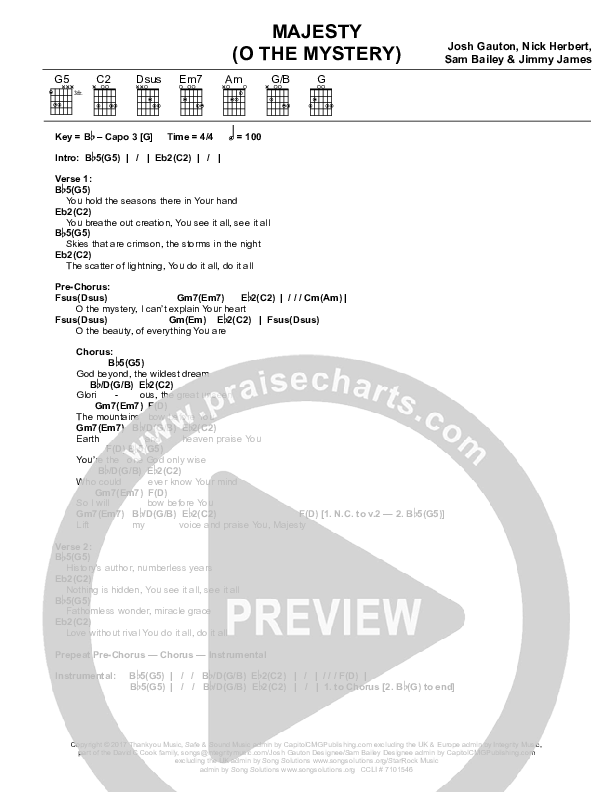 Majesty (O The Mystery) Chords & Lyrics (Worship Central / Josh Gauton)