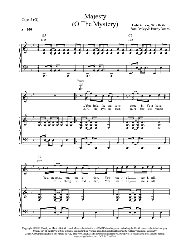 Majesty (O The Mystery) Piano/Vocal (Worship Central / Josh Gauton)