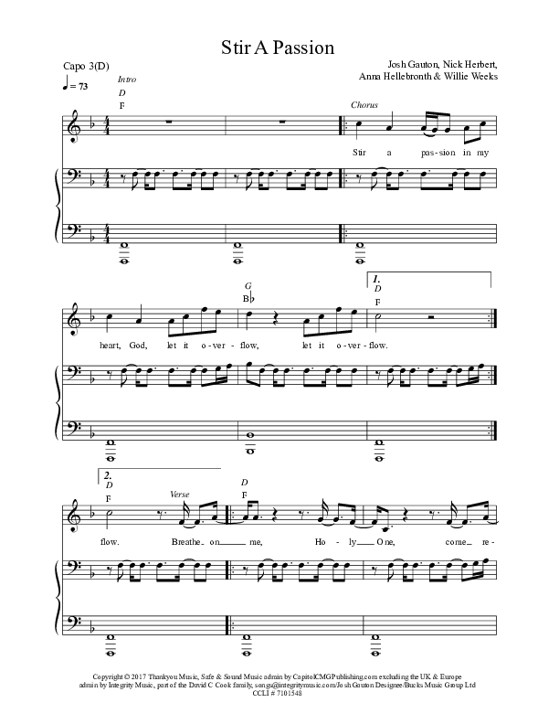Stir A Passion Piano/Vocal (Worship Central / Josh Gauton)