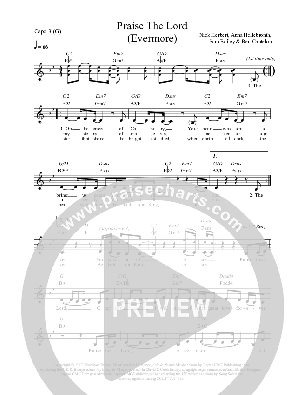 Praise The Lord (Evermore) Lead Sheet (Worship Central / Tim Hughes)