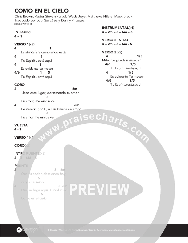 Como En El Cielo (Here As In Heaven) Chord Chart (Elevation Worship)