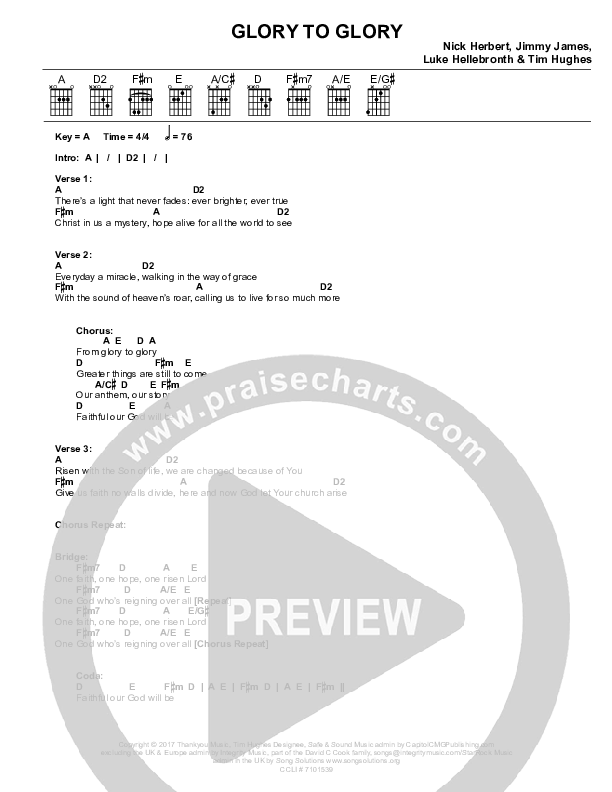 Glory To Glory Chords & Lyrics (Worship Central / Tim Hughes)