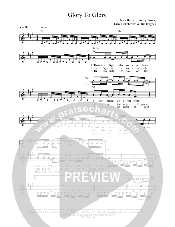 Glory To Glory Lead Sheet (Worship Central / Tim Hughes)