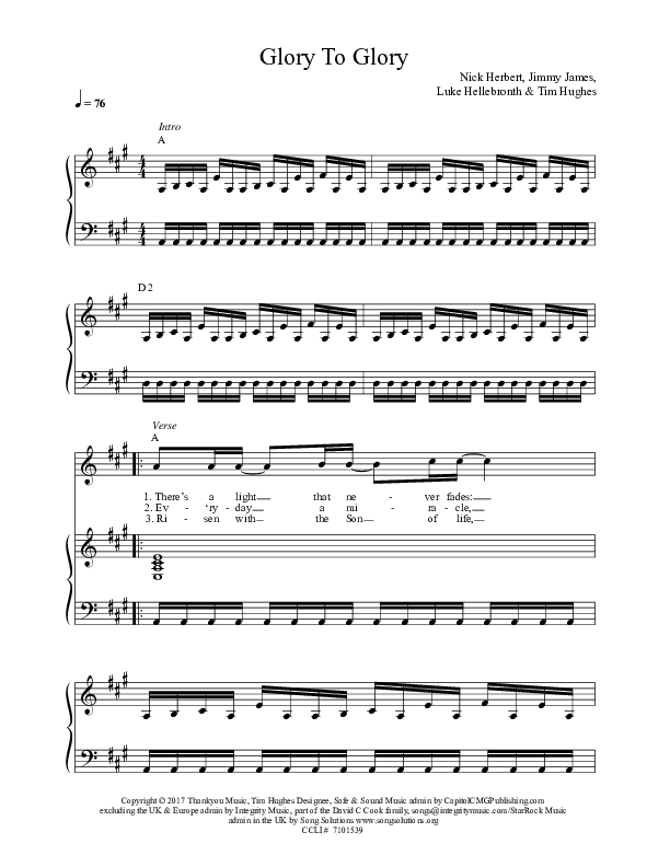 Glory To Glory Piano/Vocal (Worship Central / Tim Hughes)