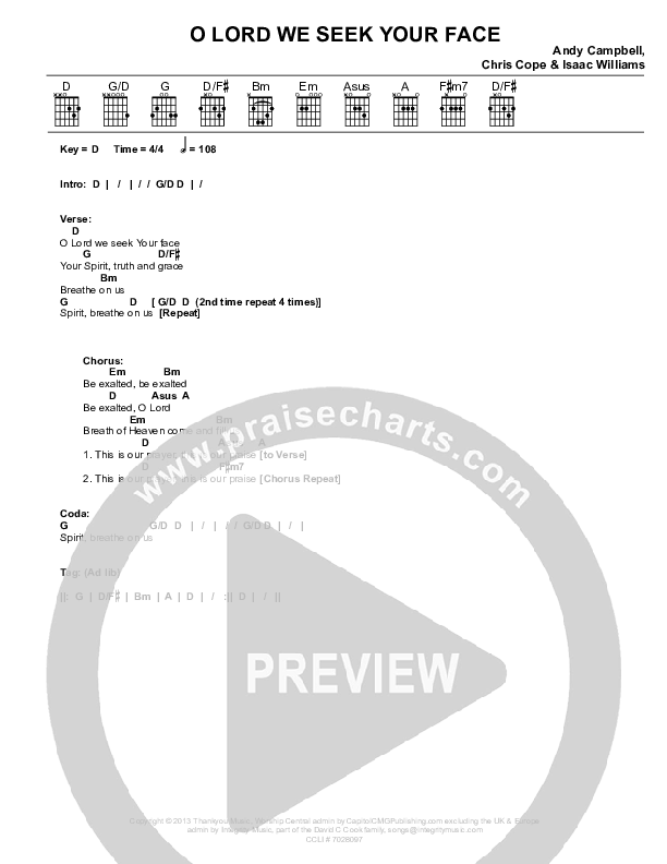 O Lord We Seek Your Face Chords & Lyrics (Worship Central / Nikki Fletcher)