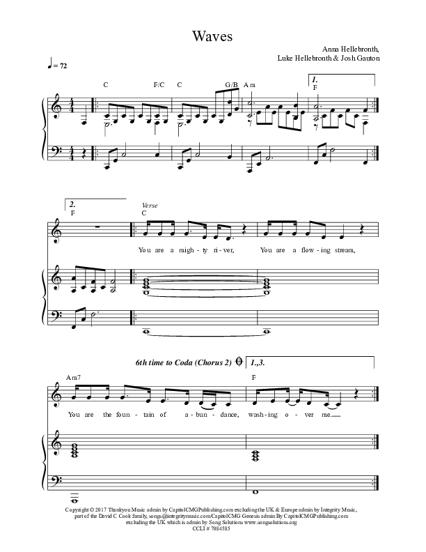 Waves Piano/Vocal (Worship Central / Josh Gauton / Anna Hellebronth)
