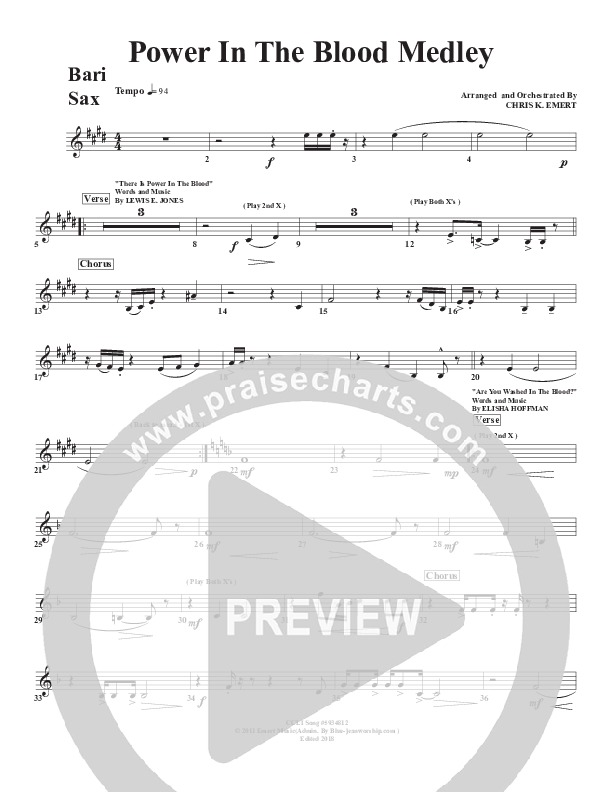 Power In the Blood Medley Bari Sax (Chris Emert)