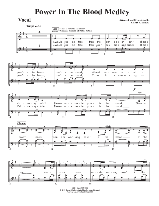 Power In the Blood Medley Choir Sheet (SATB) (Chris Emert)