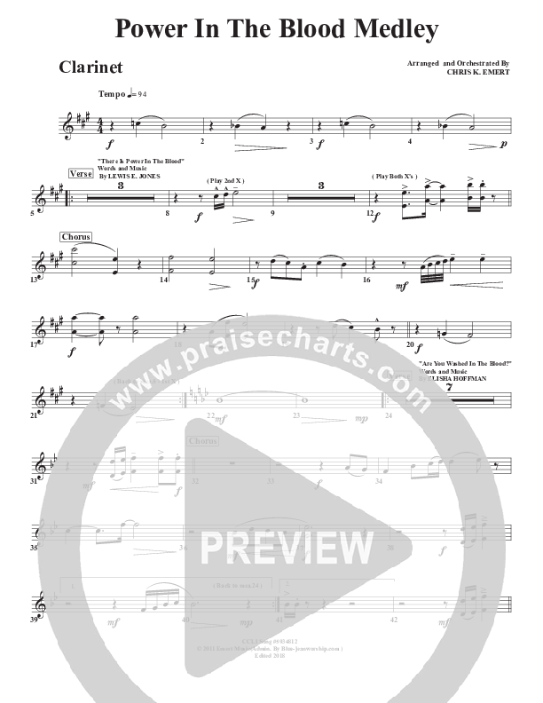 Power In the Blood Medley Clarinet (Chris Emert)