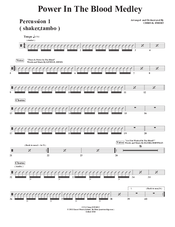 Power In the Blood Medley Percussion 1/2 (Chris Emert)