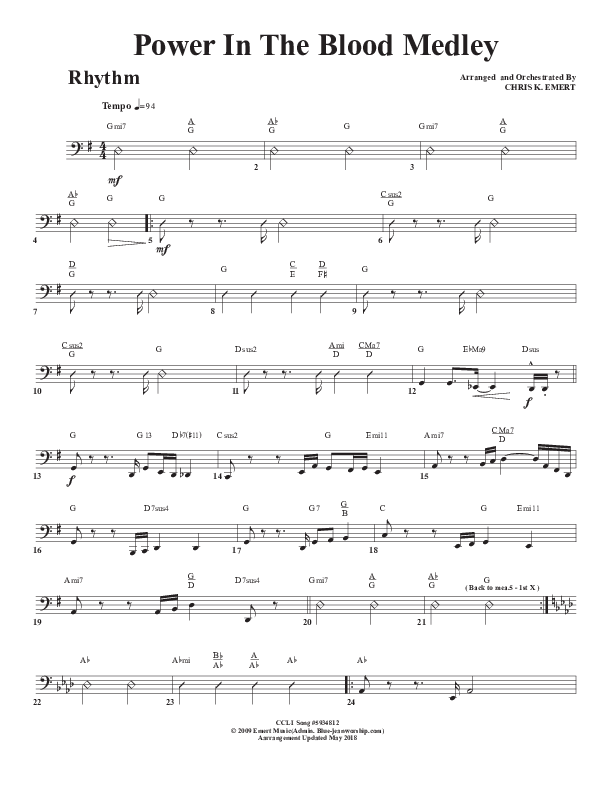Power In the Blood Medley Rhythm Chart (Chris Emert)