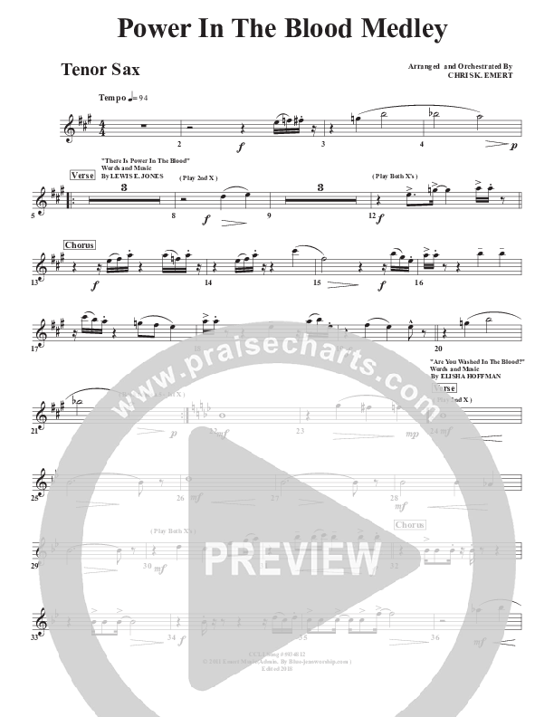 Power In the Blood Medley Tenor Sax 2 (Chris Emert)