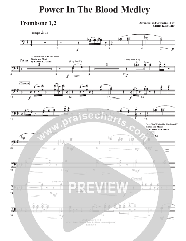 Power In the Blood Medley Trombone 1/2 (Chris Emert)
