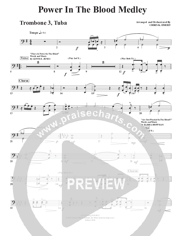 Power In the Blood Medley Trombone 3/Tuba (Chris Emert)