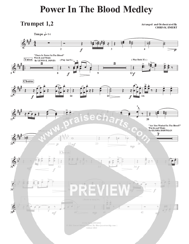 Power In the Blood Medley Trumpet 1,2 (Chris Emert)