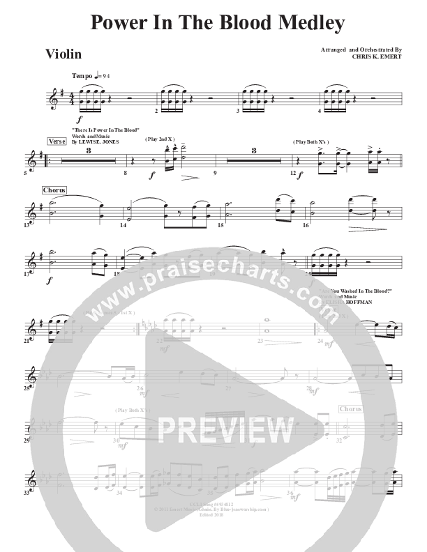 Power In the Blood Medley Violins (Chris Emert)
