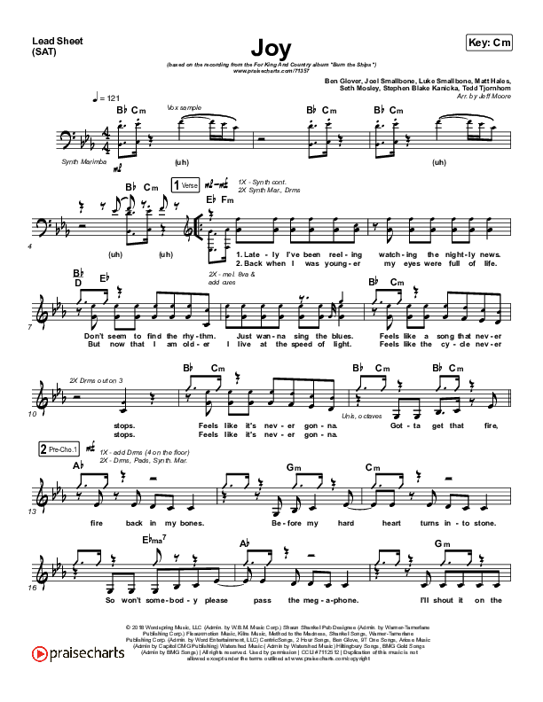 Joy Lead Sheet (SAT) (for KING & COUNTRY)